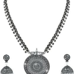 Silver Jewelry Set Ethnic Statement Necklace Traditional Jhumka Earrings