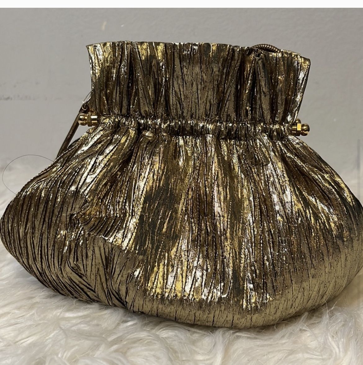  Vintage  Metallic Gold  Ruffled  Evening  Purse