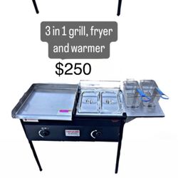 Taco Cart w/ Griddle 18x16 Stainless Steel Double Deep Fryer 2 Deep Trays 3 in 1 Portable Detachable legs to use as a counter top ideal for Restaurant