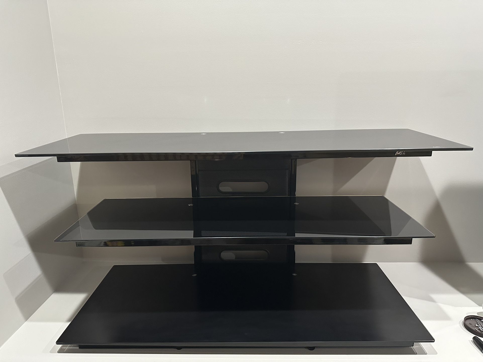 $125 OBO Bell’O Black Glass TV Stand 55in Entertainment Stand Console with Shelves 