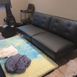 Futon, Black Faux Leather Good as New!