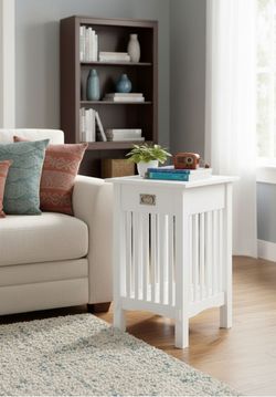 Mission Style Stand End Side Table White Wood