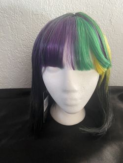 Black Bob Wig with Colorful Bangs