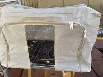 Large Storage Bag with Clear Window, Zipper Closure, Beige, 17.7 x 13.8 x 11.8 in