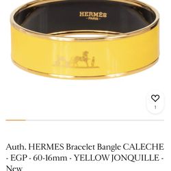 Hermès Plated Wide Yellow Enamel Bangle with Caléche