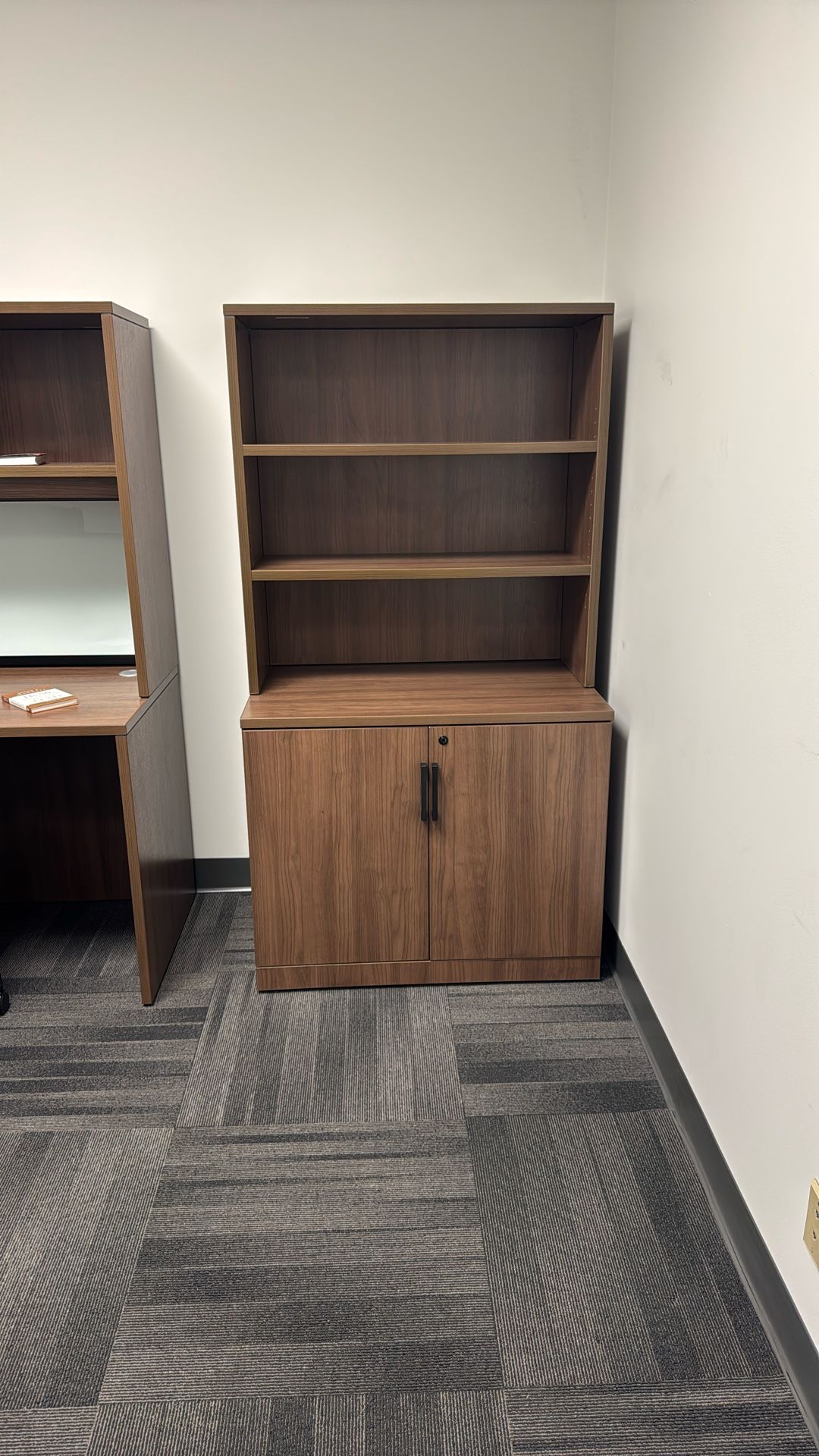 Bookcase Top With Locking Double Door Storage Cabinet