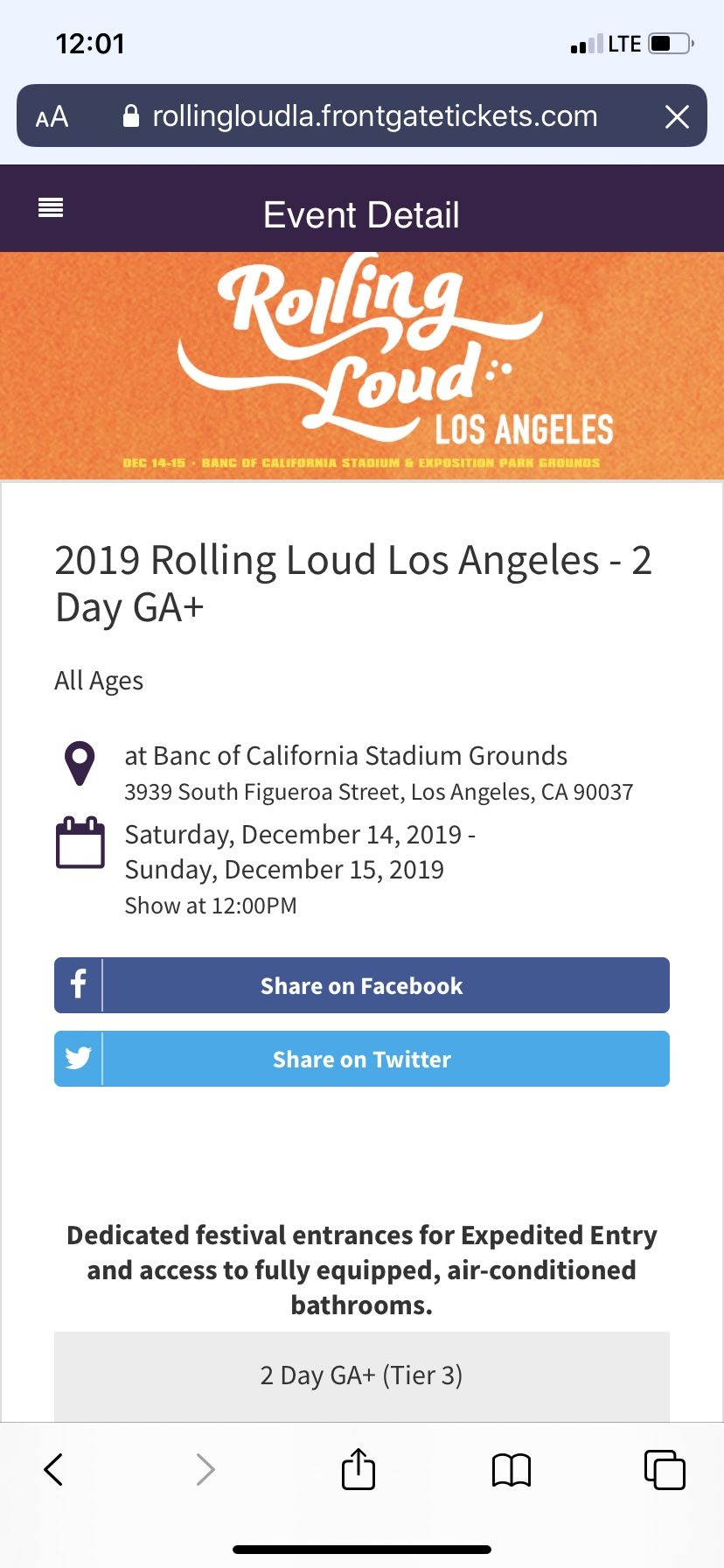 GA + rolling loud ticket