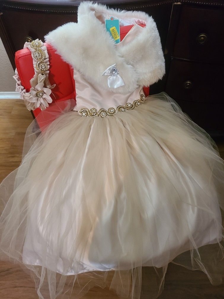 Girls Sz 6 Dress With Vest & bowl