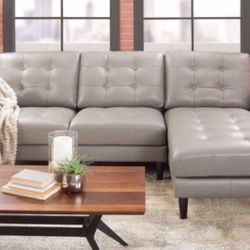 Abbyson Cream L-Shape 2 Piece Leather Reversible Sectional Sofa