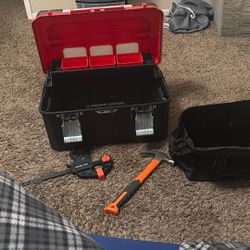 Tool Bag W Hammer And Clamp And Tool Box 