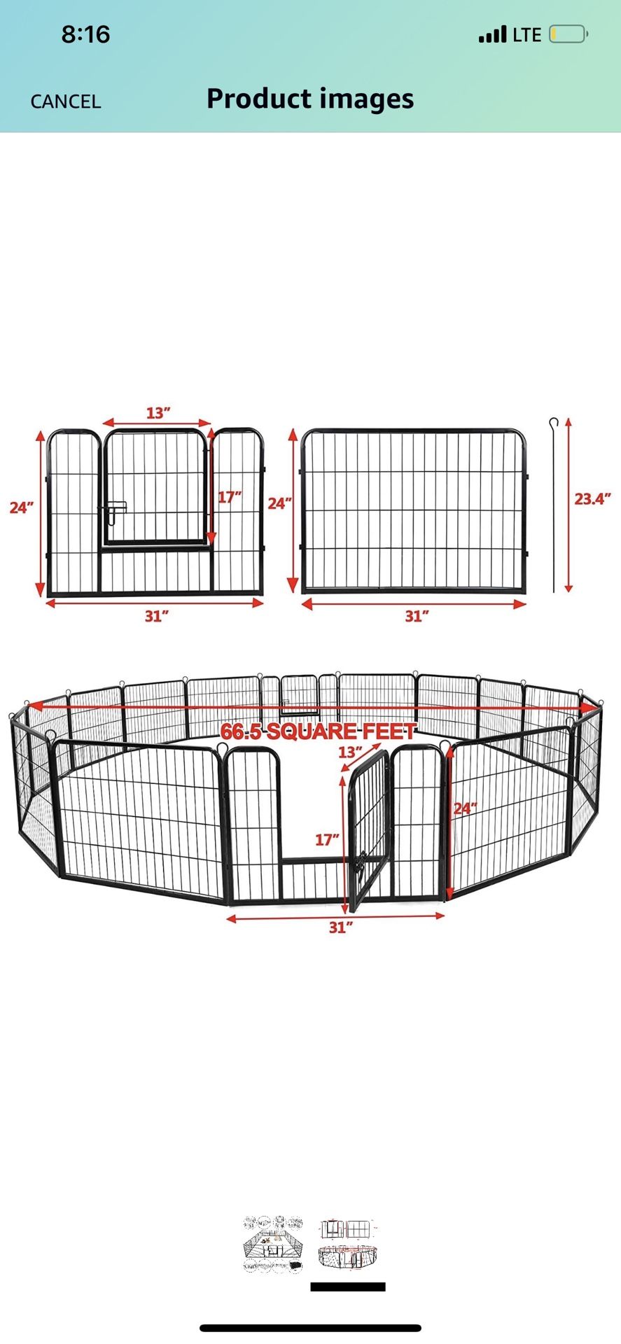 ZENY 24/40inch Dog Pen Foldable Metal 8/16 Panels Exercise Pen Pet Playpen Puppy Cat Exercise Fence Barrier Playpen Kennel