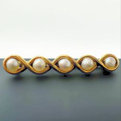 Vintage 13k solid yellow gold 0.6CTW Natural Pearl wave infinity brooch