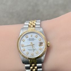 Rolex Pre Owned Ladies 31mm DateJust MOP Diamond Dial-Quick Set 