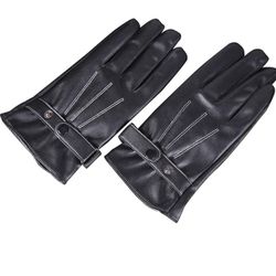 Winter Warm Gloves Waterproof Leather Full Finger Gloves Riding Driving Warm Gloves with Fleece Lining- 