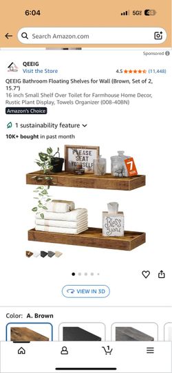 QEEIG Brown Floating Wall Shelves Set of 2
