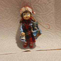 CHRISTMAS VTG  KURT ATLER WIZARD  OF  OZ  DOROTHY TOTO HANGING MINI  DOLL ORNAMENT  DECORATIONS 