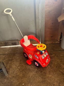 Disney Mickey Mouse Fire Truck Ride-On Toy with Push Handle
