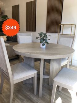 Modern 5-pc round dinning table set light gray