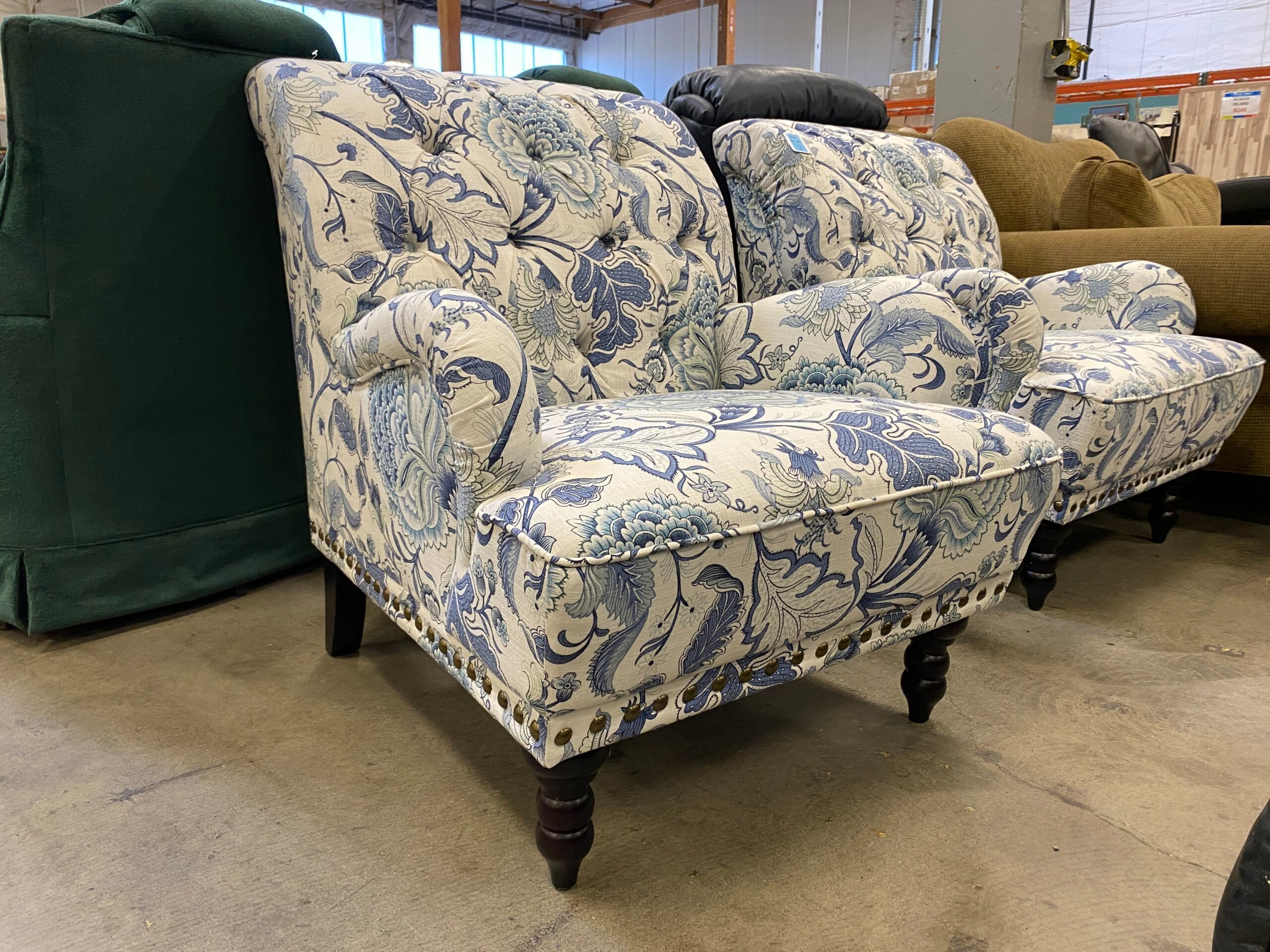 PIER 1 IMPORTS Blue & White Floral Accent Chair w/ Nailhead Trim