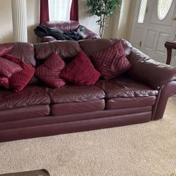 Burgundy Leather Sofa & Love Seat
