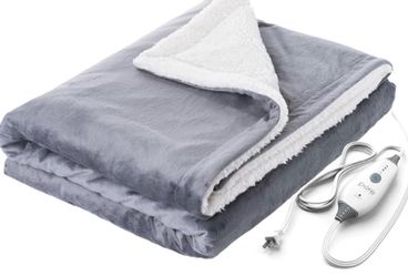 Gray electric heated blanket with controller