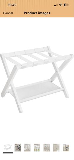 Rack, Folding Suitcase Stand with Storage Shelf, for Guest Room, Hotel, Bedroom, Heavy-Duty, Holds up to 131 lb, Classic White