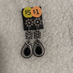 Brand New Silver, Black. Diamond Earrings  GILROY 