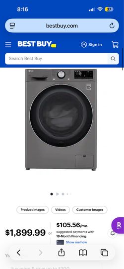 LG WM3555HVA 2.4 cu. ft. Smart Wi-Fi Enabled Compact Front Load All-In-One Washer/Dryer Combo - Graphite Steel Perfect Space-Saving Laundry Solution f