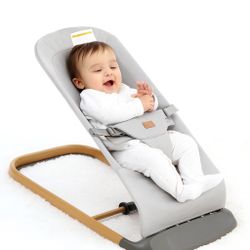Baby Bouncer – Light Gray – 3-Position Recline – Wood Base