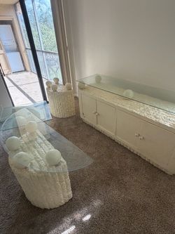White Textured Furniture Set with Glass Tops