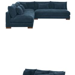 Comfy Blue Soft Corduroy Modular Corner Sectional