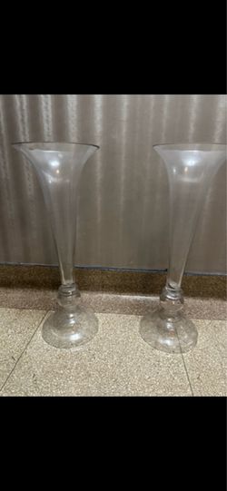 2 tall trumpet / flared pedestal vases