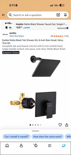 Esnbia Matte Black Tub Shower Kit