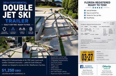 2016 Continental Double Jet Ski / PWC Trailer – Galvanized – $1,250 OBO