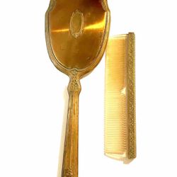 Vintage Copper-Gilt Mirror And Comb