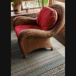 Wicker Chair With Red Cushions