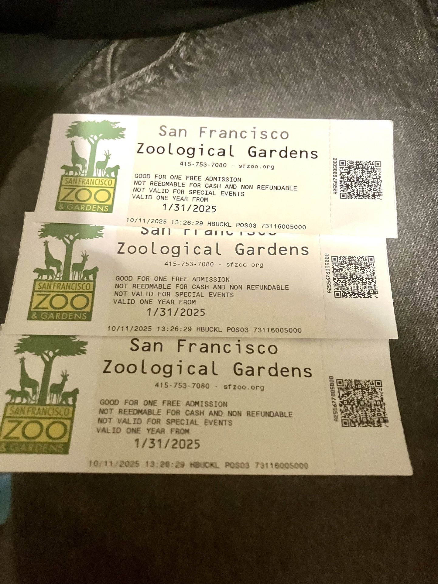 3 San Francisco Zoo Tickets