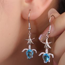 Ocean theme turtle Gem Grade Cubic tourmaline earrings