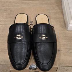 Brand New Coach Black Samie Leather Slide on Mule Shoes Size 7.  Comes With Original Box