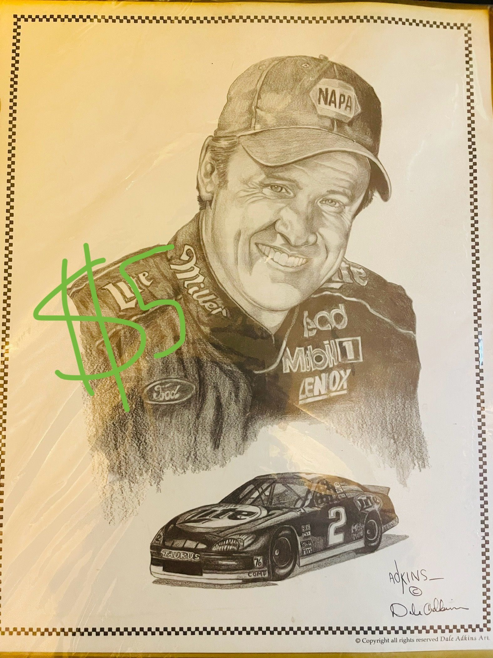 Kurt Busch NASCAR Pencil Drawing Dale Adkins