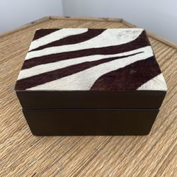 Vintage Genuine Zebra Hide Leather Decorative Box 