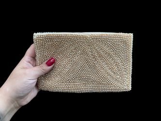 Vintage Beaded Pearl Clutch Handbag By Miranda Of Japan Ivory Colored 1940s-50s