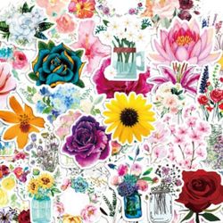 Flower Stickers|50-Pack | Cute,Waterproof,Aesthetic,Trendy Stickers for Teens,Girls,Perfect for Laptop,Hydro Flask,Phone,Skateboard,Travel|