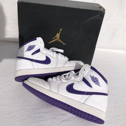 white/purple court high Jordan’s - kids