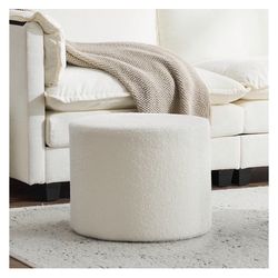 Bezseller Soft Boucle Pouf Ottoman, Comfortable Foot Rest, Beige Full Foam Filling Footstool for Living Room, Bedroom, Lightweight Comfort and Floor P