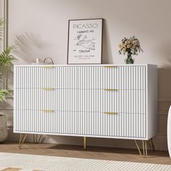 White Dresser for Bedroom, Modern Dresser with Gold Metal Handles & Chests of Drawers, Wood Chest of Drawers for Bedroom