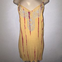 women’s small boho tie dyed yellow and red casual midi dress