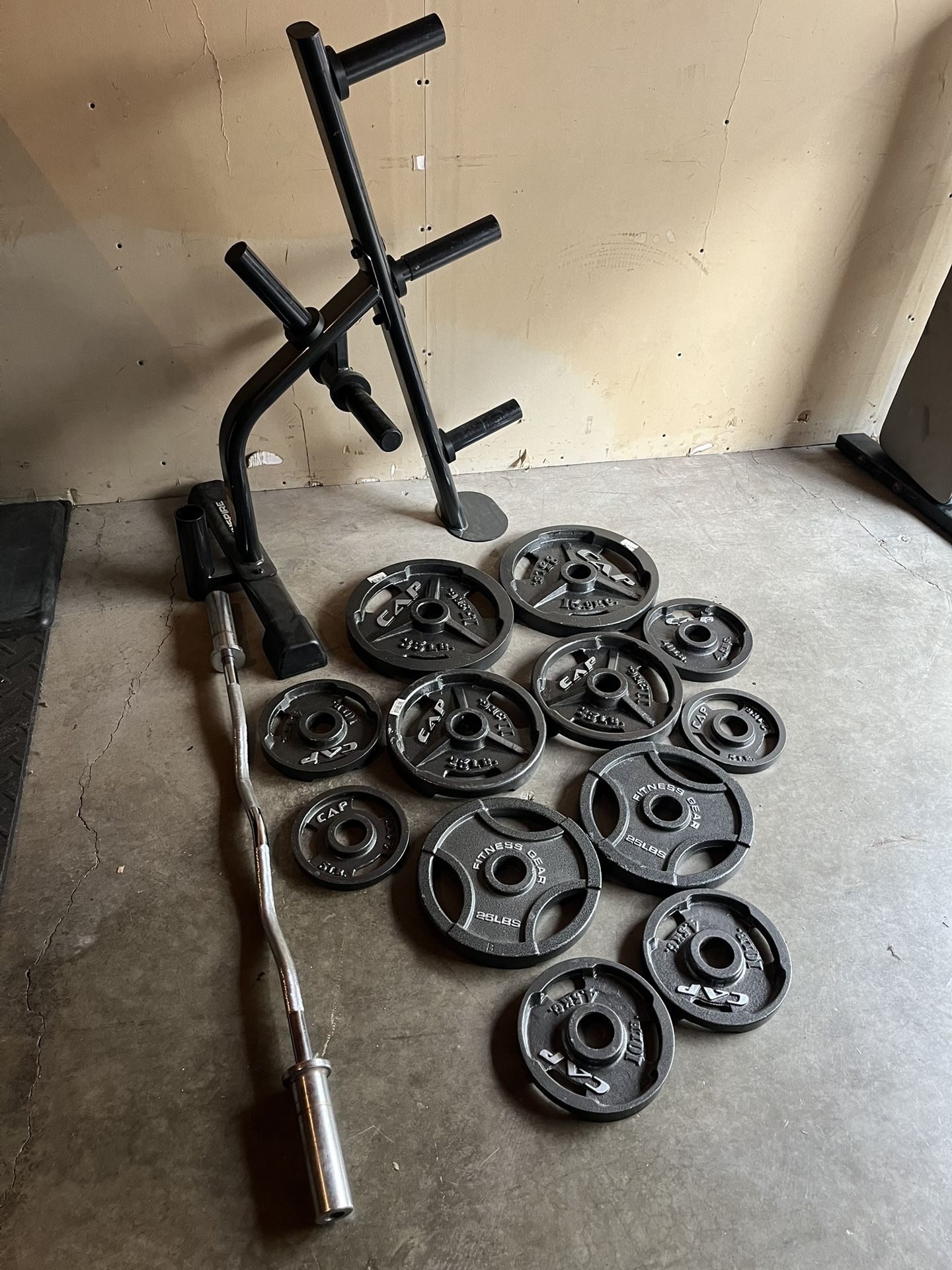 Olympic Weights With Stand Curling Bar