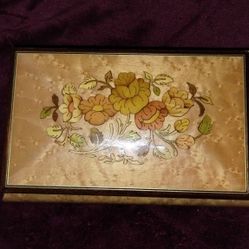 Vintage Inlay Italian Wood Music And Jewelry Box