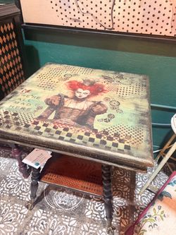 Vintage Claw Foot 2-Tier Table Hand Painted